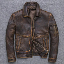 Load image into Gallery viewer, Men American Pilot Air Force Vintage Brown Maroon Black Real Leather Jacket