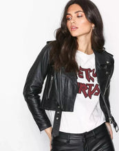 Load image into Gallery viewer, Women’s White Cropped Biker Bustier Bolero Real Leather Jacket