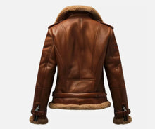 Load image into Gallery viewer, New Women’s Premium Shearling Lined Brown Aviator Real Sheepskin Leather Jacket