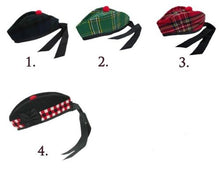 Load image into Gallery viewer, SCOTTISH PIPER HAT 100% PURE WOOL BLACK GLENGARRY DOUBLE DICED HAT