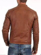 Load image into Gallery viewer, Men Leather Jacket Brown Slim Fit Genuine Lambskin Biker Motorcycle Jacket