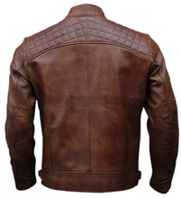 Load image into Gallery viewer, Men's Café Racer Biker Leather Jacket Black Brown Motorcycle Genuine Leather