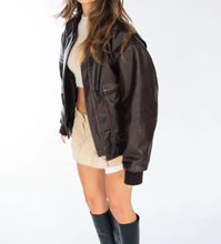 Load image into Gallery viewer, Women's Handmade Oversized Real Leather Distressed Brown Bomber Jacket