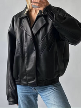 Load image into Gallery viewer, 90's Vintage Oversize Jacket, women's Vintage Real Leather Straight, ladies