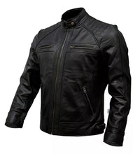 Load image into Gallery viewer, Men's Café Racer Biker Leather Jacket Black Brown Motorcycle Genuine Leather