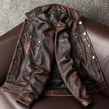 Load image into Gallery viewer, Vintage brown cowhide jacket Men genuine leather coat casual leather Jacket