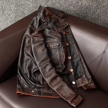 Load image into Gallery viewer, Vintage brown cowhide jacket Men genuine leather coat casual leather Jacket