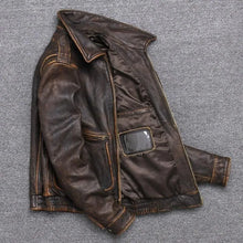 Load image into Gallery viewer, Men American Pilot Air Force Vintage Brown Maroon Black Real Leather Jacket