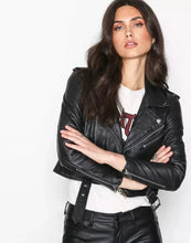 Load image into Gallery viewer, Women’s White Cropped Biker Bustier Bolero Real Leather Jacket