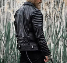 Load image into Gallery viewer, Men's Slim Fit Leather Jacket Biker Style Real Lambskin Quilted Leather Jacket