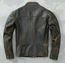 Load image into Gallery viewer, Men’s Motorcycle Biker Vintage Cafe Racer Distressed Brown Real Leather Jacket
