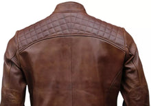 Load image into Gallery viewer, Men's Café Racer Biker Leather Jacket Black Brown Motorcycle Genuine Leather