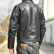 Load image into Gallery viewer, MEN'S REAL COWHIDE PREMIUM LEATHER MOTORCYCLE BIKER TOP LEATHER JACKET BLACK
