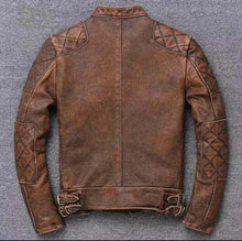 Load image into Gallery viewer, Distressed TAN Vintage Café Racer Men’s Biker Motorcycle Real Leather Jacket