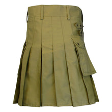Load image into Gallery viewer, Men Scottish Fashionable Utility Kilt For Men's 100% Cotton Cargo Pockets Kilt Olive Green