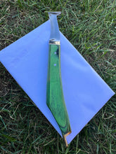 Load image into Gallery viewer, Farrier Hoof Knife Green Handle with Brass Horseshoeing Topper Left Handed Right Hand