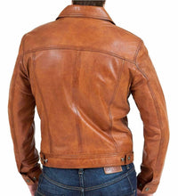 Load image into Gallery viewer, Men&#39;s Biker Motorcycle Vintage Brown Classic Diamond Real Leather Jacket
