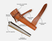 Load image into Gallery viewer, Fox Hunting Baton Flask Stainless Steel Saddle Hip Flask with Leather Case