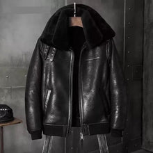 Load image into Gallery viewer, Men&#39;s Black B3 RAF Flight Bomber Aviator Real Sheepskin Shearling Leather Jacket
