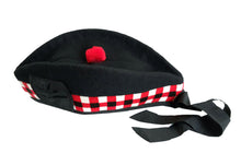 Load image into Gallery viewer, SCOTTISH PIPER HAT 100% PURE WOOL BLACK GLENGARRY DOUBLE DICED HAT
