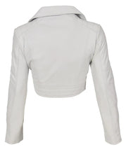 Load image into Gallery viewer, Women’s White Cropped Biker Bustier Bolero Real Leather Jacket
