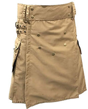 Load image into Gallery viewer, Men Scottish Fashionable Utility Kilt For Men&#39;s 100% Cotton Cargo Pockets Kilt Khaki
