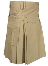 Load image into Gallery viewer, Men Scottish Fashionable Utility Kilt For Men&#39;s 100% Cotton Cargo Pockets Kilt Khaki
