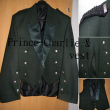Load image into Gallery viewer, 100% Blazer-Blend WOOL Black Prince Charlie Jacket &amp; waistcoat Vest- Kilt Jacket
