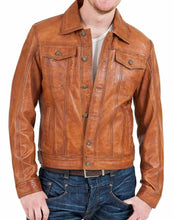 Load image into Gallery viewer, Men&#39;s Biker Motorcycle Vintage Brown Classic Diamond Real Leather Jacket
