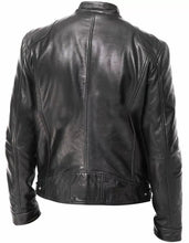 Load image into Gallery viewer, Cafe Racer Biker Leather Jacket Black &amp; Brown Soft Sheep Skin Leather USA Stock
