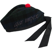 Load image into Gallery viewer, SCOTTISH PIPER HAT 100% PURE WOOL BLACK GLENGARRY DOUBLE DICED HAT
