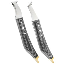 Load image into Gallery viewer, Farrier Hoof Knife Set Loop Knife Brass End Wood Handle Horse Goat Cow Right Hand Left Handed 10.5" inch long