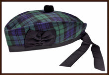 Load image into Gallery viewer, SCOTTISH PIPER HAT 100% PURE WOOL BLACK GLENGARRY DOUBLE DICED HAT
