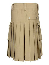 Load image into Gallery viewer, Men Scottish Fashionable Utility Kilt For Men&#39;s 100% Cotton Cargo Pockets Kilt Khaki
