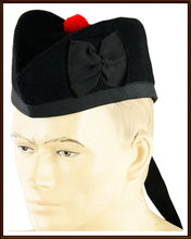 Load image into Gallery viewer, SCOTTISH PIPER HAT 100% PURE WOOL BLACK GLENGARRY DOUBLE DICED HAT
