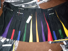 Load image into Gallery viewer, Deluxe hybrid Black/Rainbow Utility Cargo Kilt With Two Pockets Size 30&quot; To 60&quot;
