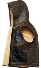Load image into Gallery viewer, Hooded Shearling Wool Fur Sheepskin Natural Genuine Leather Vest Men Thick Sleeve