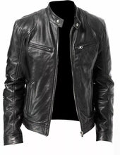 Load image into Gallery viewer, Cafe Racer Biker Leather Jacket Black &amp; Brown Soft Sheep Skin Leather USA Stock
