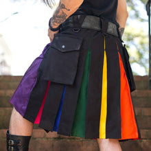 Load image into Gallery viewer, Deluxe hybrid Black/Rainbow Utility Cargo Kilt With Two Pockets Size 30&quot; To 60&quot;
