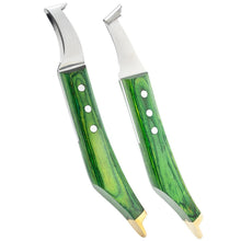 Load image into Gallery viewer, Farrier Hoof Knife Set Loop Knife Brass End Wood Handle Horse Goat Cow Right Hand Left Handed 10.5" inch long
