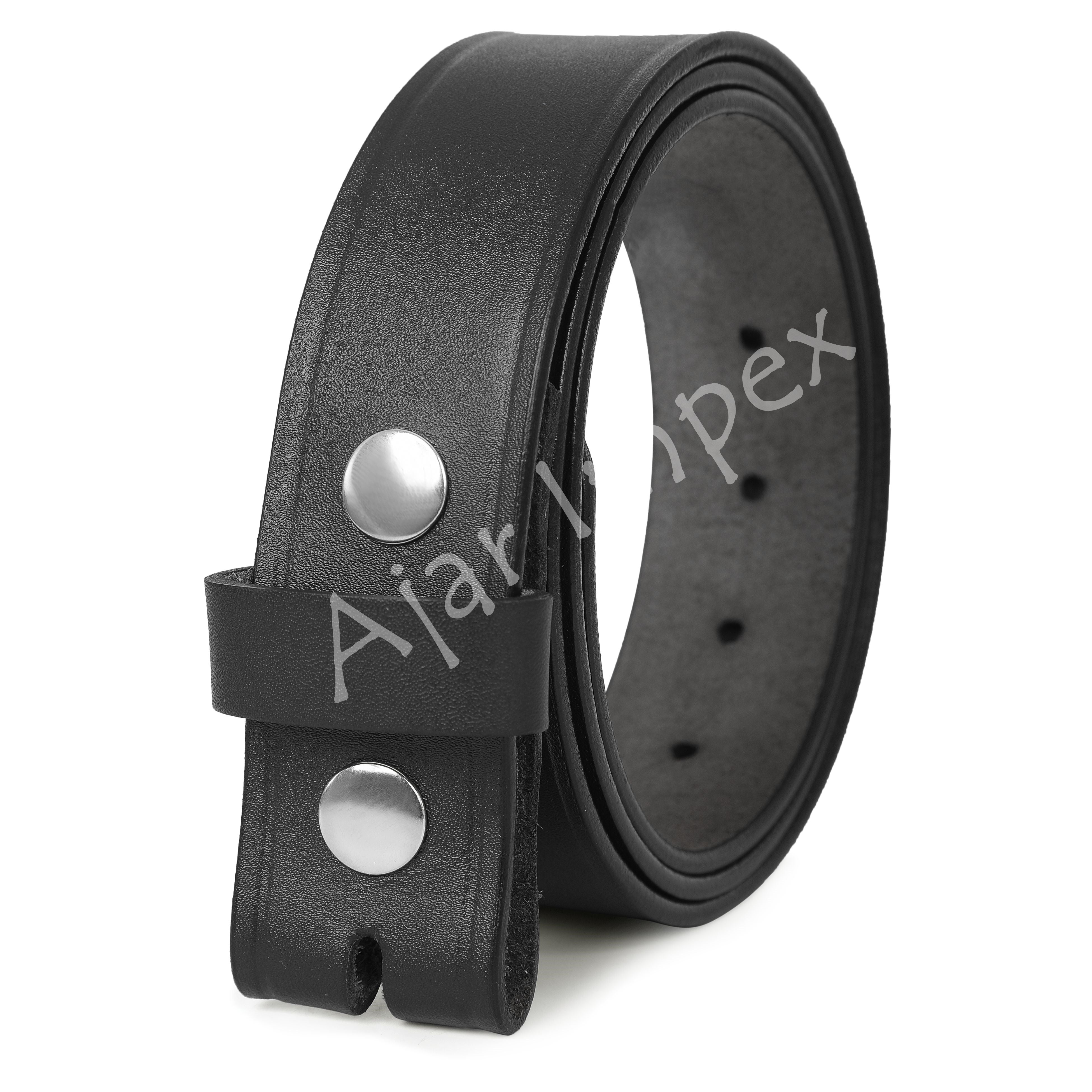 Men's Black Leather Snap-On Style Belt With Metal Buckle - Size Medium (Fits 33-37 Inches) - View #2