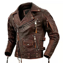 Load image into Gallery viewer, Men’s Motorcycle Biker Vintage Café Racer Distressed REAL Leather Jacket For Men
