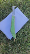 Load and play video in Gallery viewer, Farrier Hoof Knife Green Handle with Brass Horseshoeing Topper Right Handed
