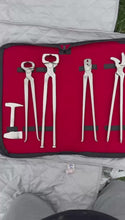 Load and play video in Gallery viewer, Farrier Horse Hoof Kit Nippers Nail Puller Clincher Buffer and Puller Trimming-
