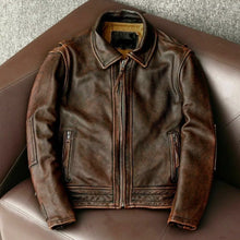 Load image into Gallery viewer, Men’s Motorcycle Vintage Cafe Racer Distressed Brown Biker Real Leather Jacket
