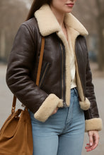 Load image into Gallery viewer, Women’s Shearling Aviator B3 Bomber Jacket Real Sheepskin Leather Flying Fur