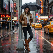 Load image into Gallery viewer, Women Shearling Leather Jacket - B3 Bomber Aviator Coat - Brown Sheepskin Jacket