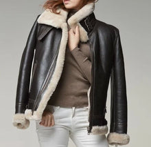 Load image into Gallery viewer, B3 Bomber Aviator Women Shearling Coat Sheepskin Real Leather Jacket for Women