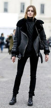 Load image into Gallery viewer, Women's Black REAL Sheep Leather Winter Coat - Black Fur Shearling Lined Jacket