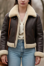 Load image into Gallery viewer, Women’s Shearling Aviator B3 Bomber Jacket Real Sheepskin Leather Flying Fur